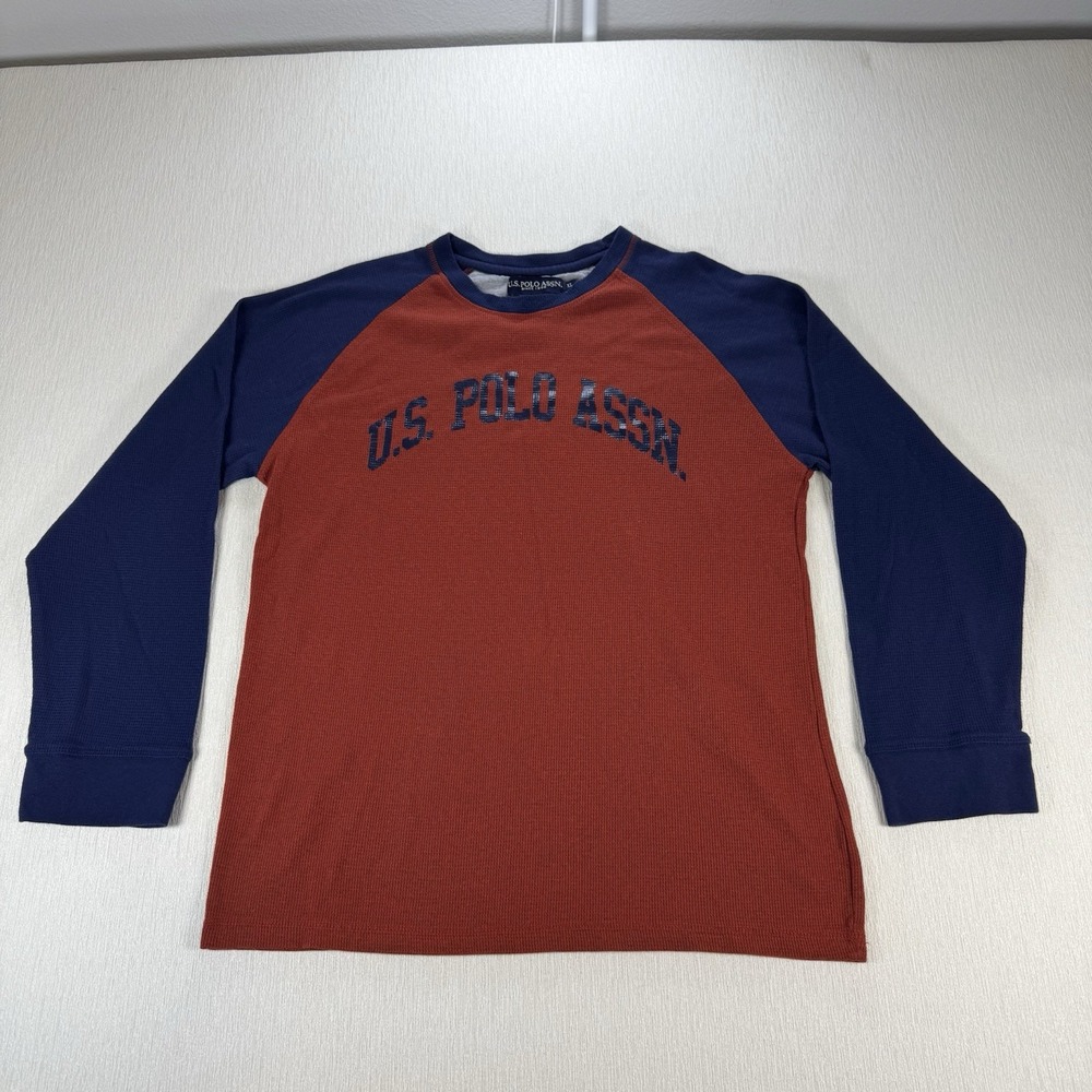U.S.‎ Polo Assn. Orange & Blue Shirt Sz XL Long Sleeve Thermal Waffle Raglan